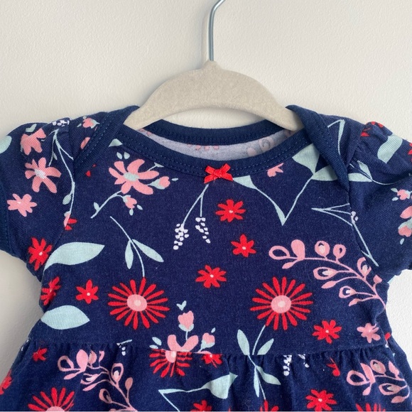 Newborn Dress Baby Girl Short Sleeve Summer Clothes Floral Carter’s Navy Blue - Picture 3 of 3